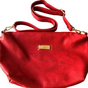 BCBG Paris Red & Gold Hardware Faux Leather Small Shoulder Bag